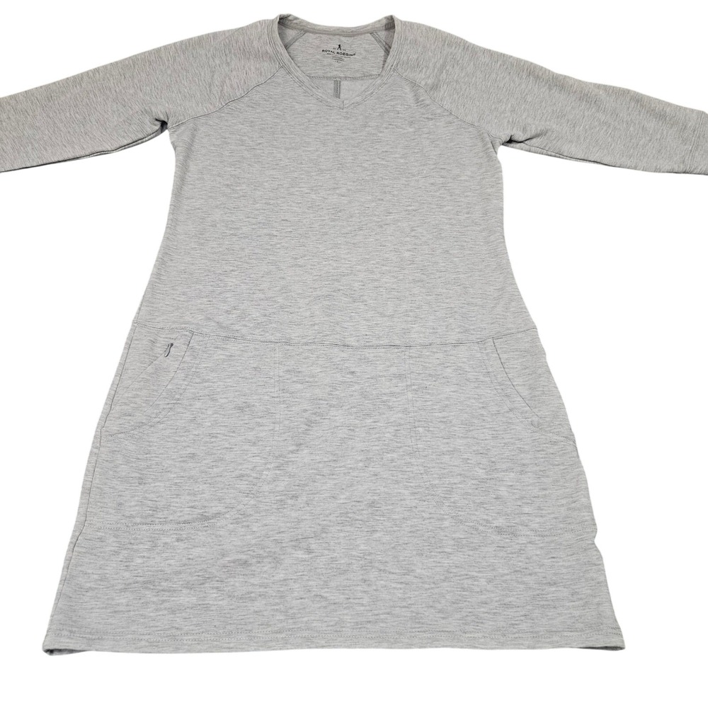 Royal Robbins Weekend Dress Size L Gray Cabin Casual Shift Knit Vneck Pocket